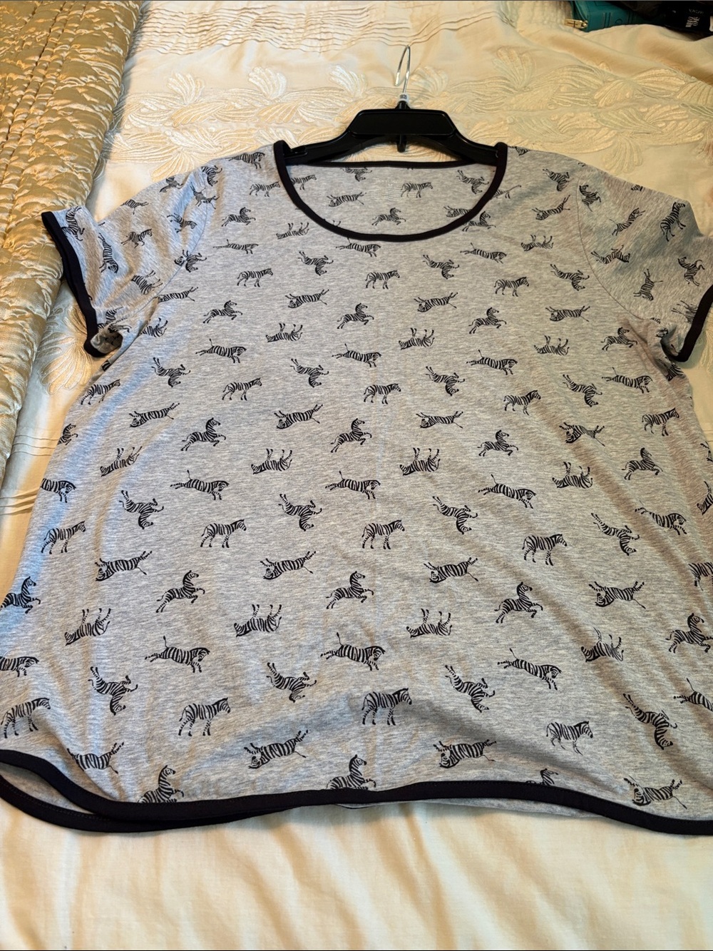 Gray Zebra Print Tee with Black Trim